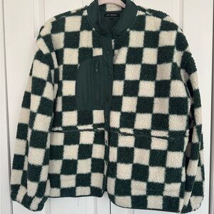 Blu Pepper Checkered Green and White High Pile Fleece Jacket